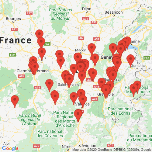 Carte des Escape Games de la région Auvergne-Rhône-Alpes
