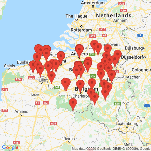Carte des Escape Games de la région Belgique