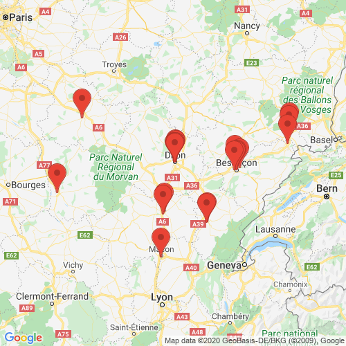 Carte des Escape Games de la région Bourgogne-Franche-Comté