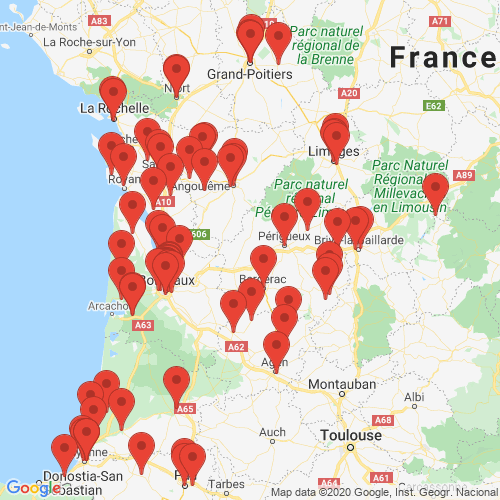 Carte des Escape Games de la région Nouvelle-Aquitaine