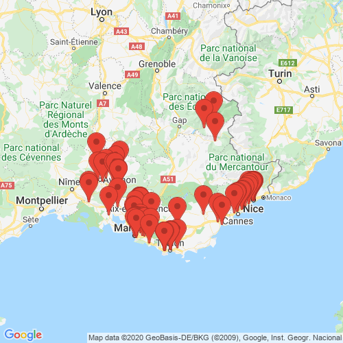 Carte des Escape Games de la région Provence-Alpes-Côte d'Azur